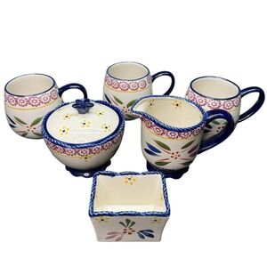Temptations Old World Coffee Set w/ Mugs/Cups, Creamer & Sugar Set Of 6 By Tara